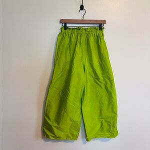 AVN lime green shiny taffeta pants with pockets and elastic waistband.  Size 42.
